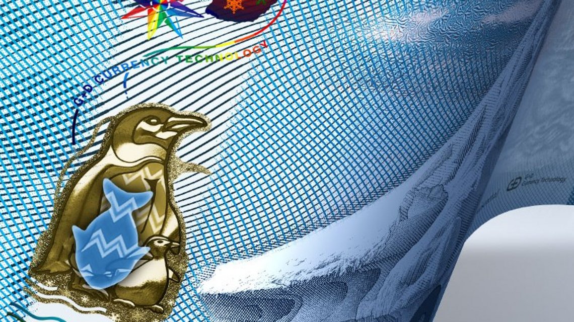 Close-up of varifeye® ColourChange security windows in the form of colorful shimmering motifs