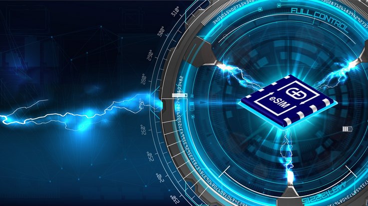 eSIM board is held with lightning in a technical device