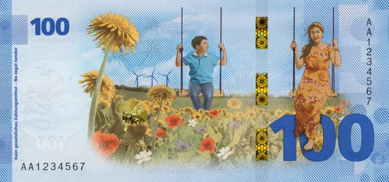 Artistic 100 currency note with floral design