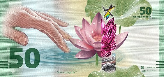 50 value note with pink lotus and hand