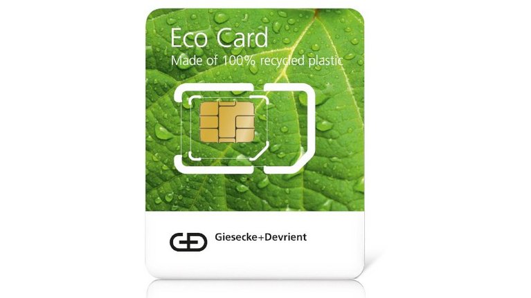 Two SIM cards with the inscription Green SIM by G+D, Eco Card