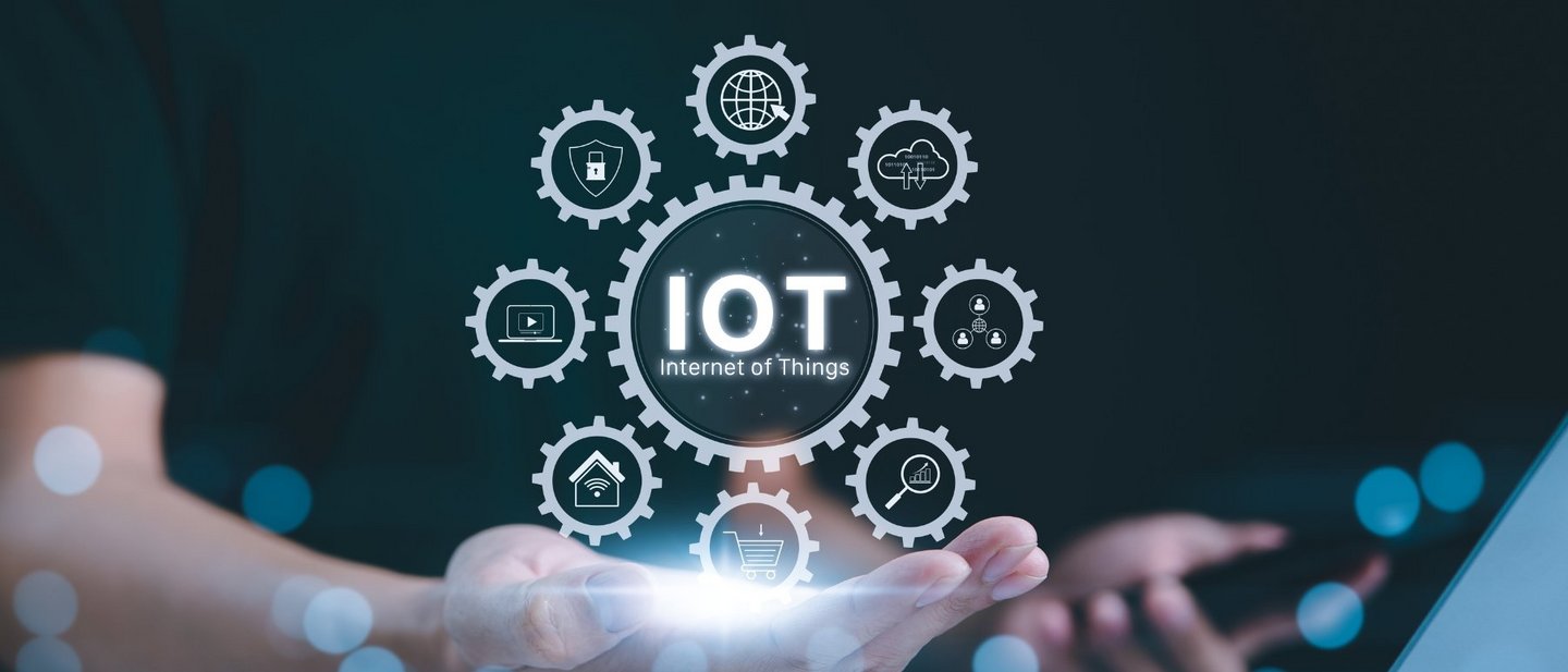 IoT concept features smart devices and technologies, emphasizing connectivity and innovation.