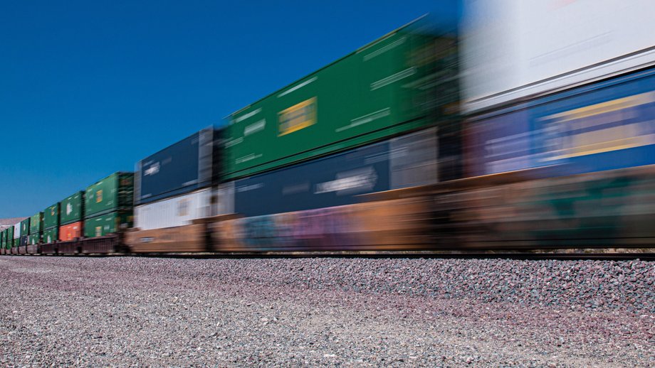 Fast-moving freight train in motion blur