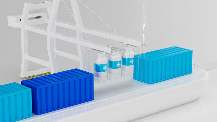 A transparent container with goods inside is loaded.