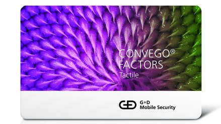 Image of a G+D credit card with the inscription 'CONVEGO FACTORS Tactile'