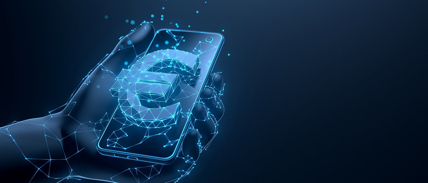 Digital illustration of a hand holding a smartphone with a large euro sign