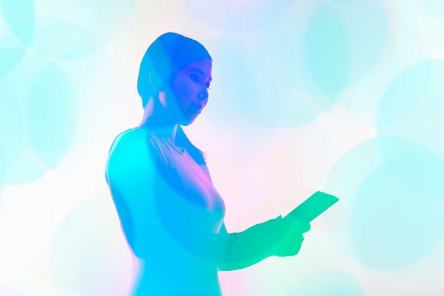 Woman using a digital tablet for bank issues