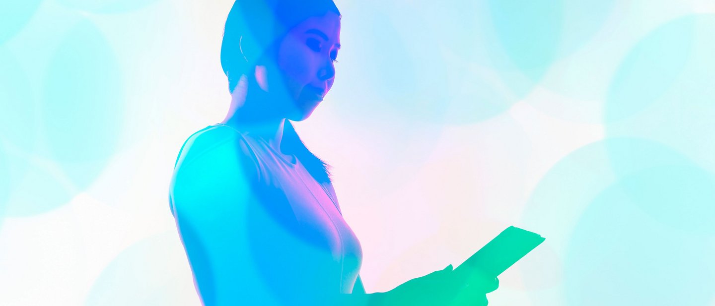 Woman using a digital tablet for bank issues