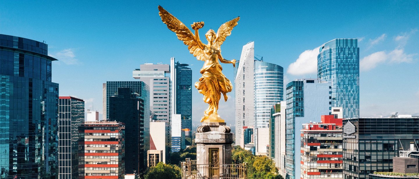 Aerial view of Independence Monument Mexico City symbolizing the Voting ID cards.