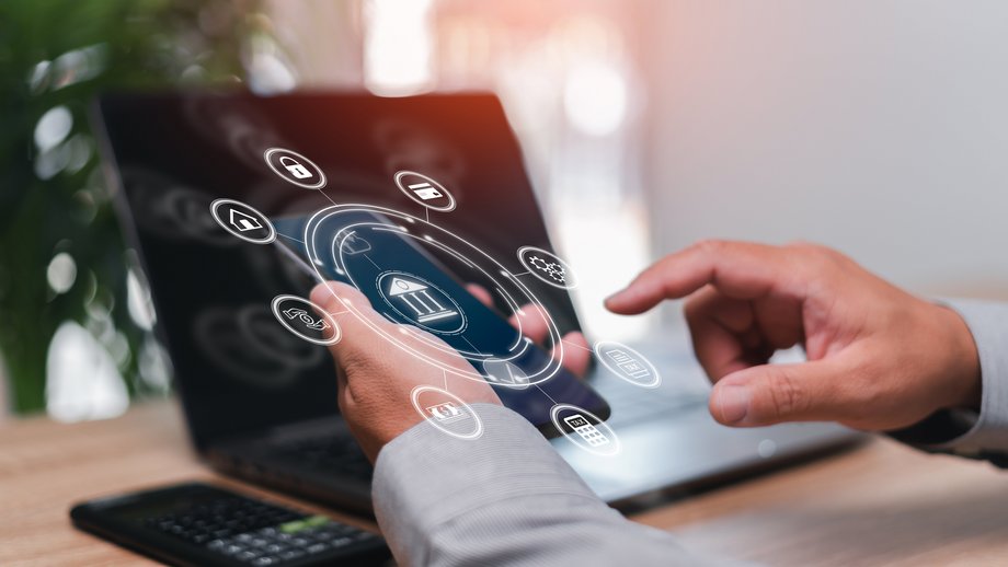 A person using a smartphone that showcases different functions