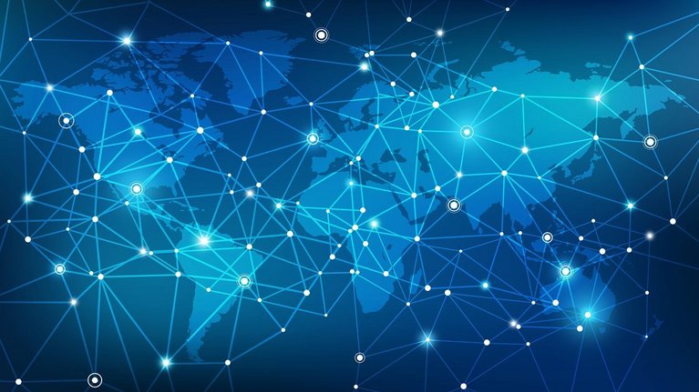 World map with simulated digital network