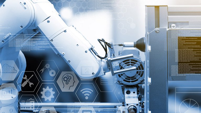 A modern robot with the inscription 'Automation Machine'