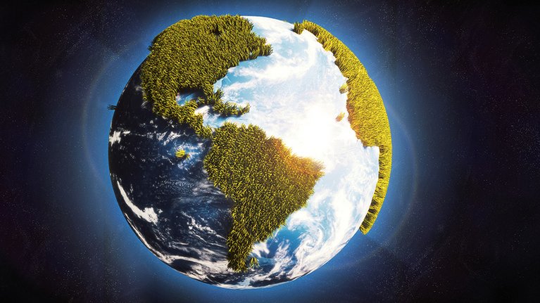 Earth globe with lawns instead of continents