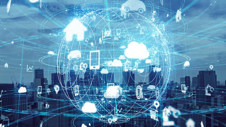 3D illusstration of a globe and many different icons and lines