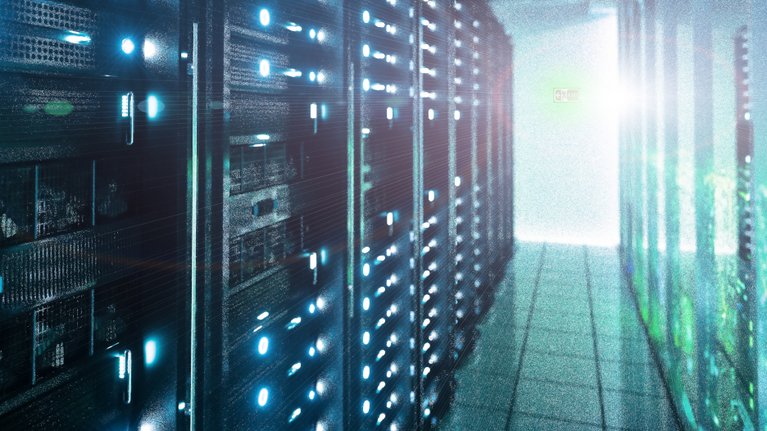 View into a corridor of a server room