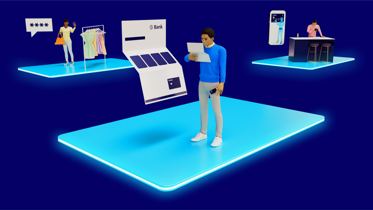 Illustration of a man reading a letter with his new payment card 