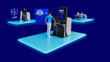 3D model showing a customer at an issuance kiosk