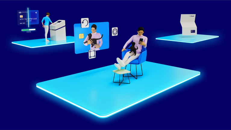 3D model of a credit card and various symbols for customization