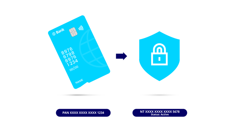 Infographic about tokenization with payment card and security lock