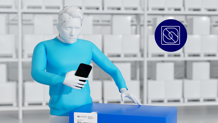 Person hinter einem Paket mit Smart Label