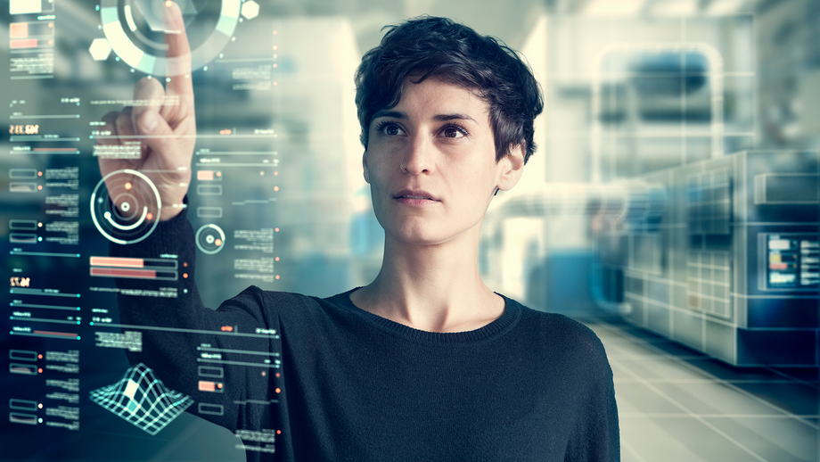 City with digital data strips going upwards