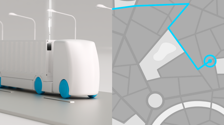 Lorry being tracked on a map