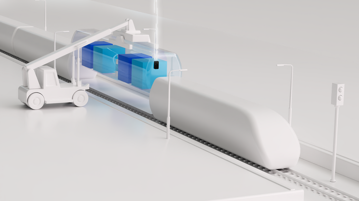 Zug wird mit Containern beladen