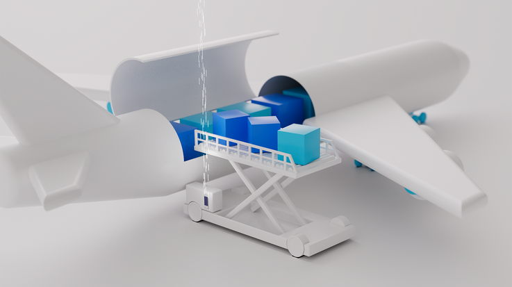 Goods are loaded onto an airplane