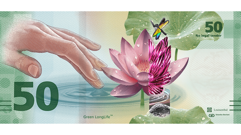 Illustration of G+D Green LongLife sample banknote