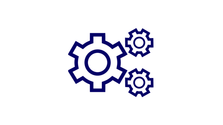 Three blue gears of different sizes